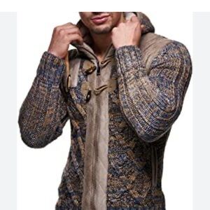 Men's Leif Nelson Multicolor Knit Sherpa Hooded Sweater in size large